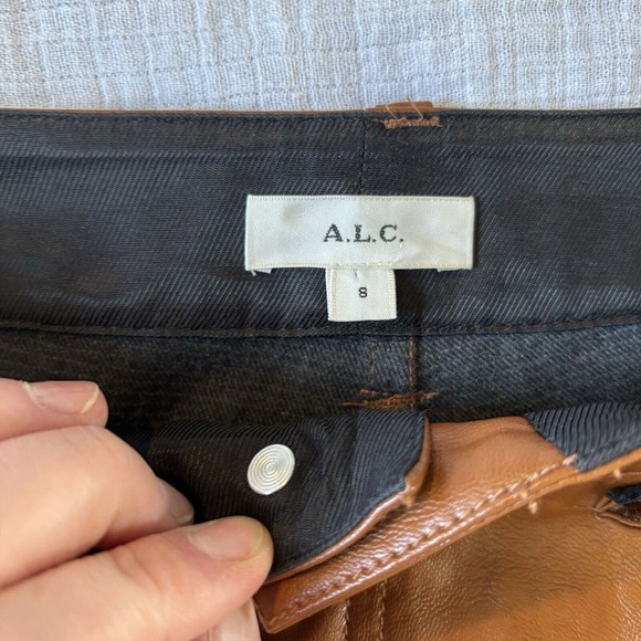 $395 A.L.C‎ Women's Cognac Freddie Faux Unlined Logo Vegan Leather Pant Size 8 - Picture 3 of 9